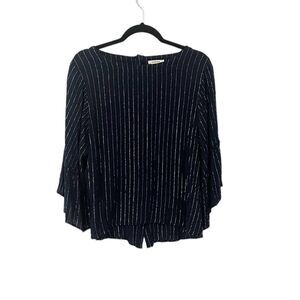 🟢Gilli Navy & Silver Striped 3/4 Bell Sleeve Lightweight Blouse Size M